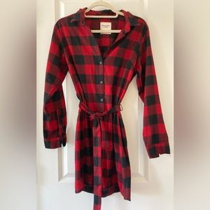 Red and black Abercrombie flannel shirt dress with belt